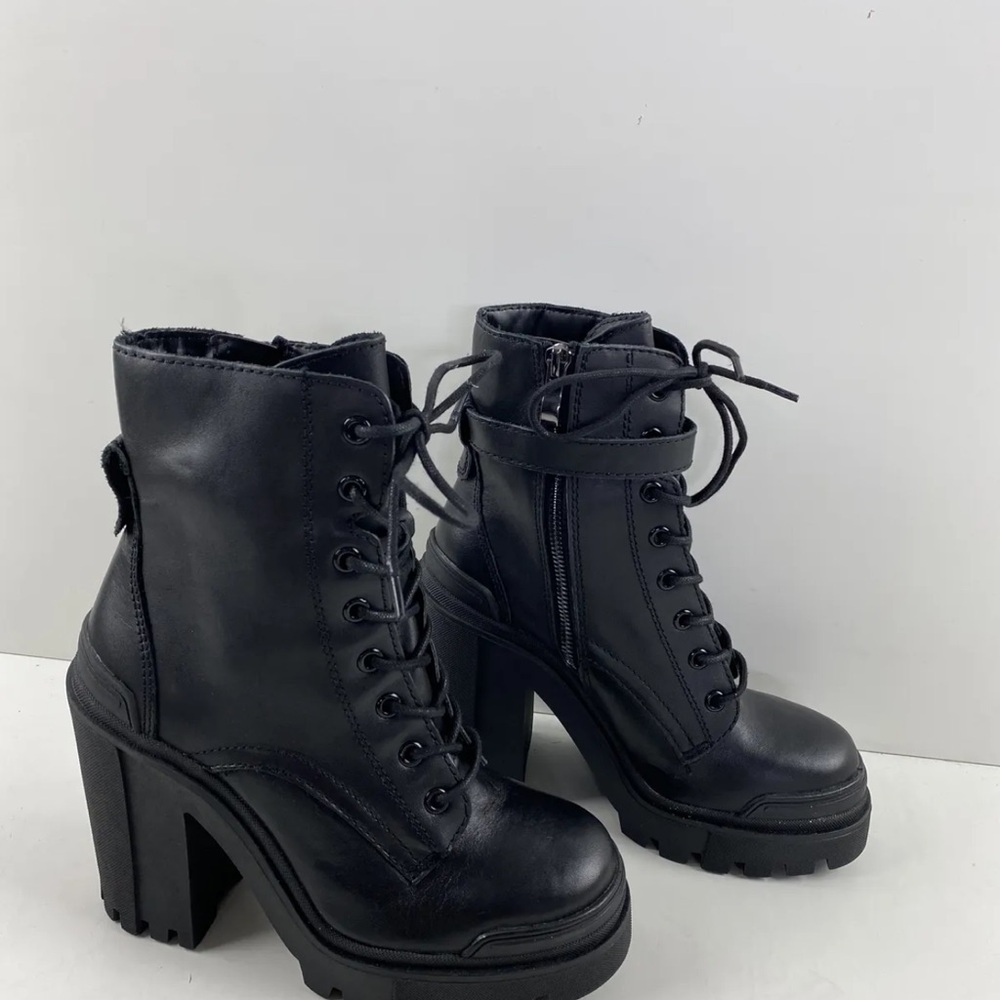 Aldo Black Leather Ankle Combat Boots, New No Box, Size 6.5, EUR 37 Uk 4 - Picture 2 of 13